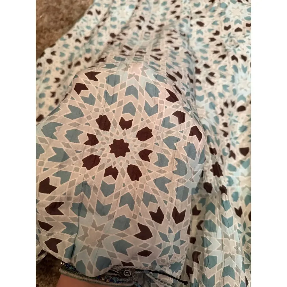 Vintage Banana Republic Y2K Silk Geometric Mosaic A-Line Skirt Boho Chic Twee
